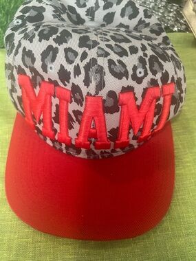 Miami Embroidered Leopard Print Baseball Cap - Red